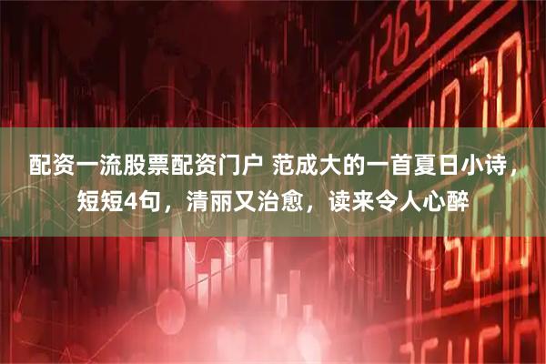 配资一流股票配资门户 范成大的一首夏日小诗，短短4句，清丽又治愈，读来令人心醉